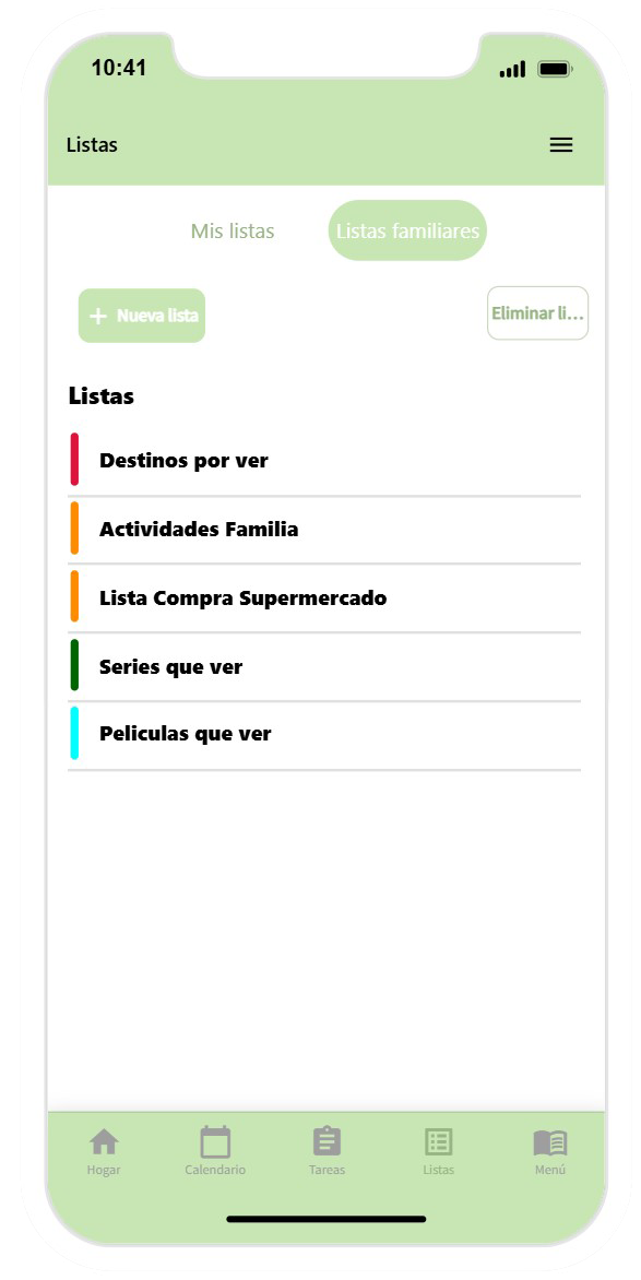 Captura de Famizy - Listas familiares