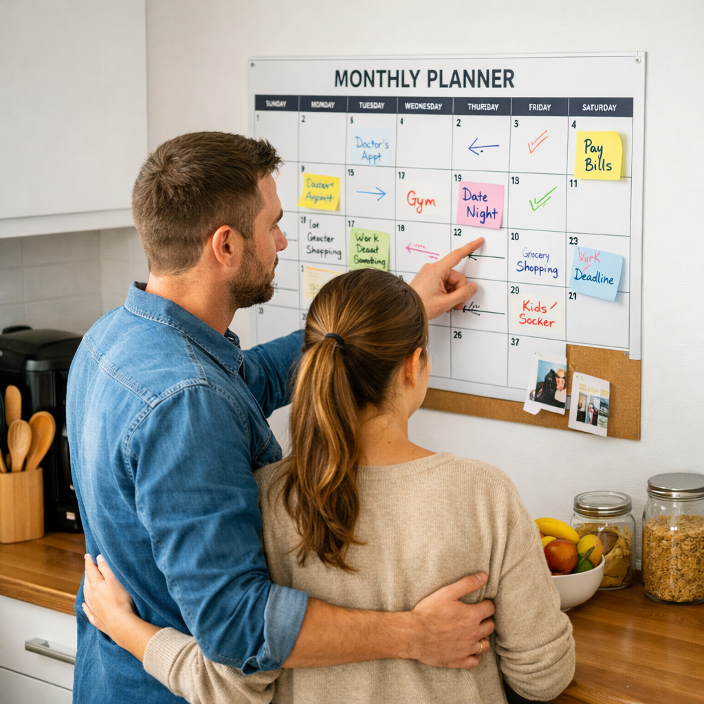 Familia organizando su día con Famizy en casa